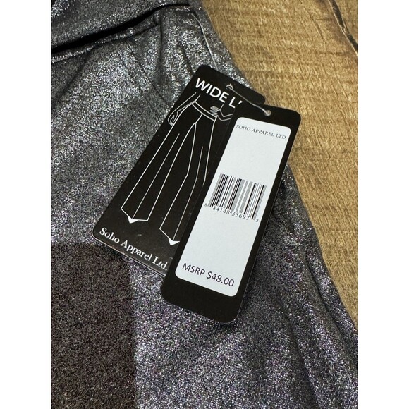 NWT Soho Apparel Ltd Pull-On Wide Leg Pants Size L Stretchy Comfort Silver Disco - Picture 5 of 7